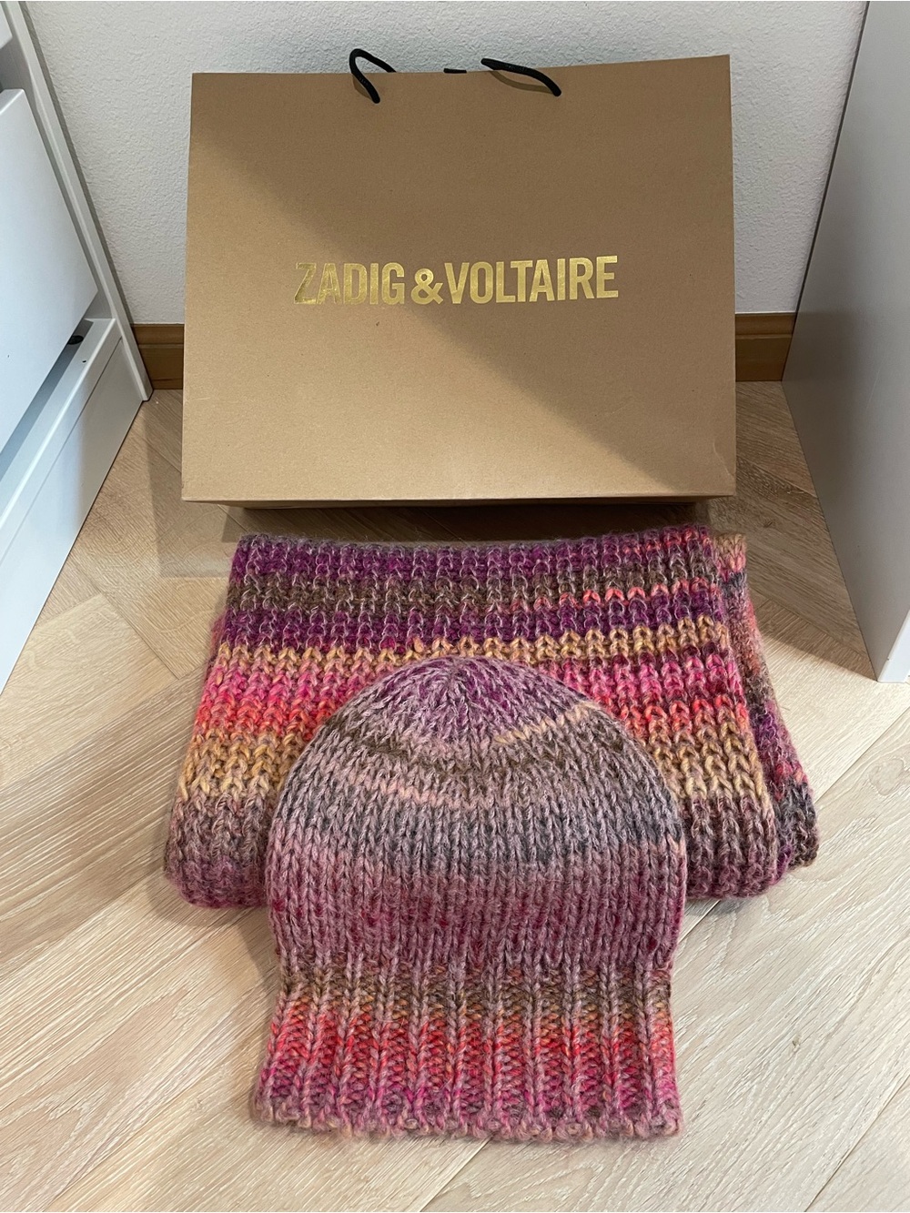 Moving Sale ❗️NWOT Zadig &Voltaire Multicolor Pink Purple Knit Hat and Scarf Set